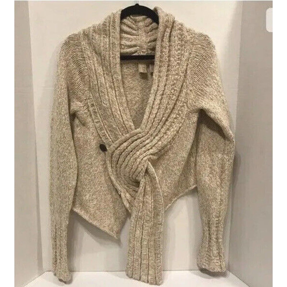 Buckle BKE Cardigan Sweater Womens Large Tan Cotton Blend Long Sleeve Button